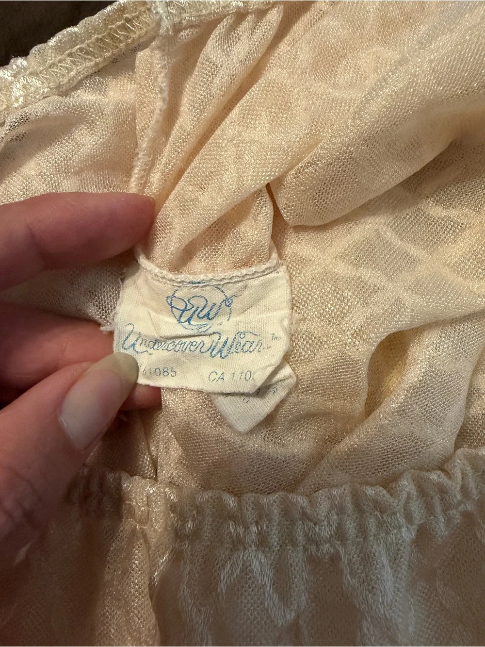 Vintage 80s Undercover Wear Sheer Lace Half Slip Champagne Lingerie Side Slit
